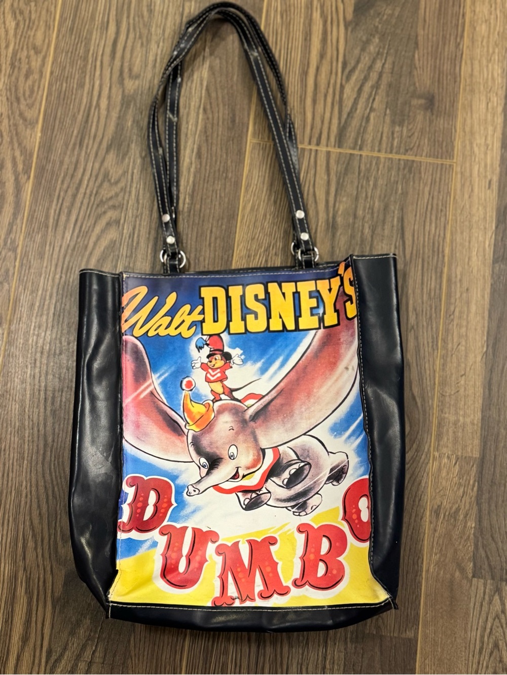 Vintage Disney Dumbo Purse Shoulder Bag Circus Theme With Leather Blue Straps